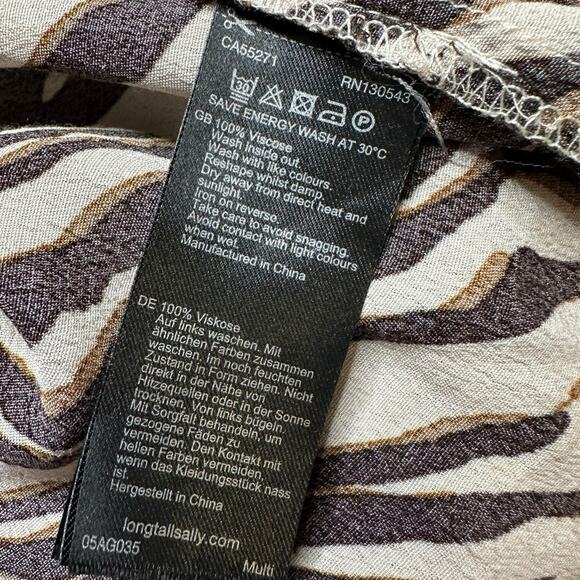 LONG TALL SALLY Cream Brown Zebra Print Patterned Slip Maxi Dress WOmen's Size 8 - Picture 6 of 9